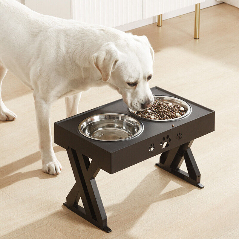Elevated Pet  Dog Feeder Food Water Double Bowl  Adjustable Height Raised Stand