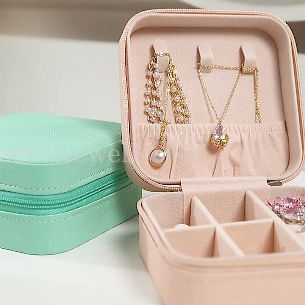 Pink Small Jewellery Box Organizer Leather Jewelry Storage Case Box Travel Portable