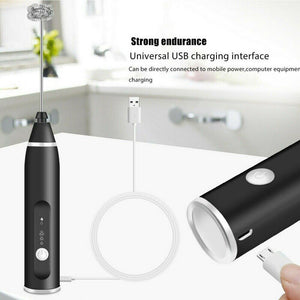 Black USB Rechargeable Electric Egg Beater Milk Coffee Frother Drink Foamer Mixer Tool
