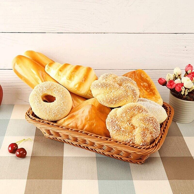 Rattan Wicker Woven Storage Basket Bread Fruit Serving Tray Kitchen Container