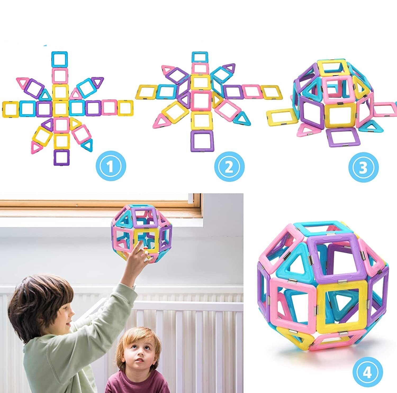 40Pcs Magnetic Building Blocks Toy Set 3D Tiles DIY Toys Gift For Kids Stress Relief