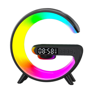 BLACK Smart Night Light Bluetooth Speaker Wireless Charger RGB Alarm Clock LED Lamp