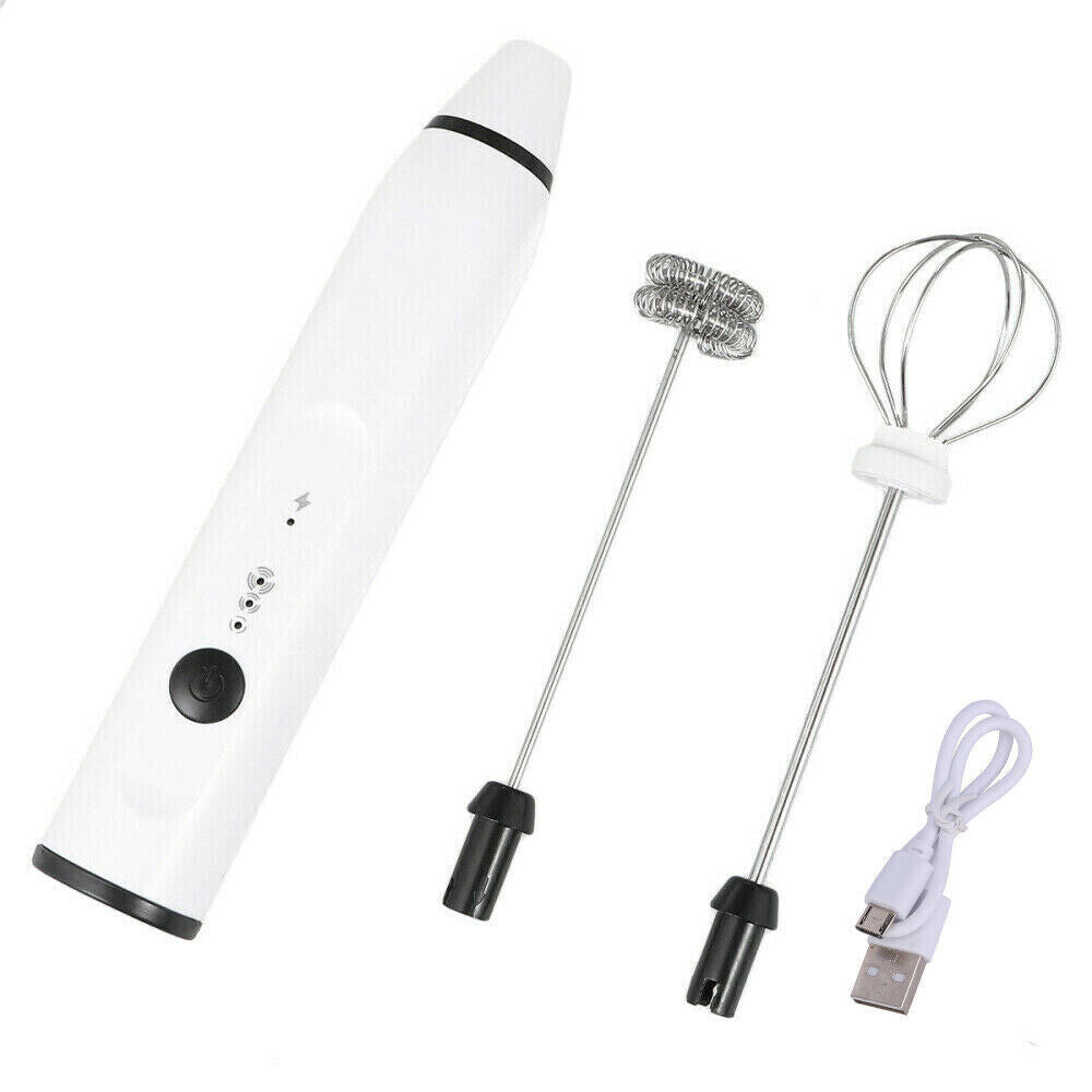 WhiteUSB Rechargeable Electric Egg Beater Milk Coffee Frother Drink Foamer Mixer Tool