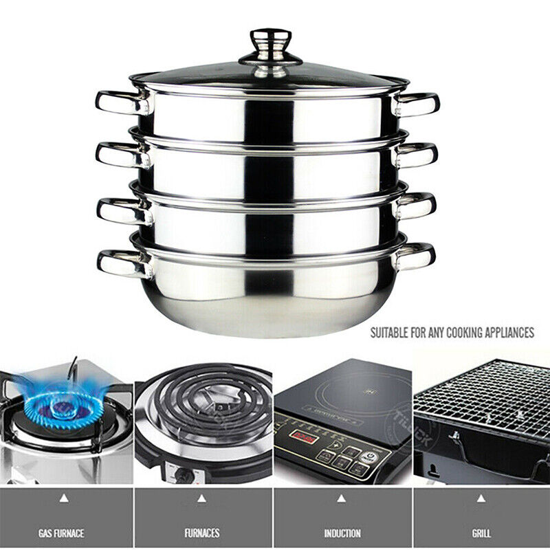 4 /5 Tier Stainless Steel Steamer Meat Vegetable Cooking Steam Pot Cookware