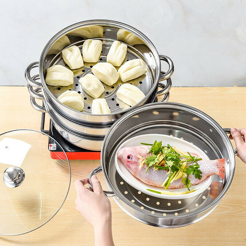 4 /5 Tier Stainless Steel Steamer Meat Vegetable Cooking Steam Pot Cookware