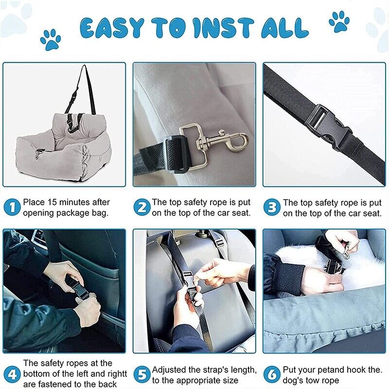 Dog Car Booster Seat Belt Pet Protector Portable soft Travel Bed Basket Washable