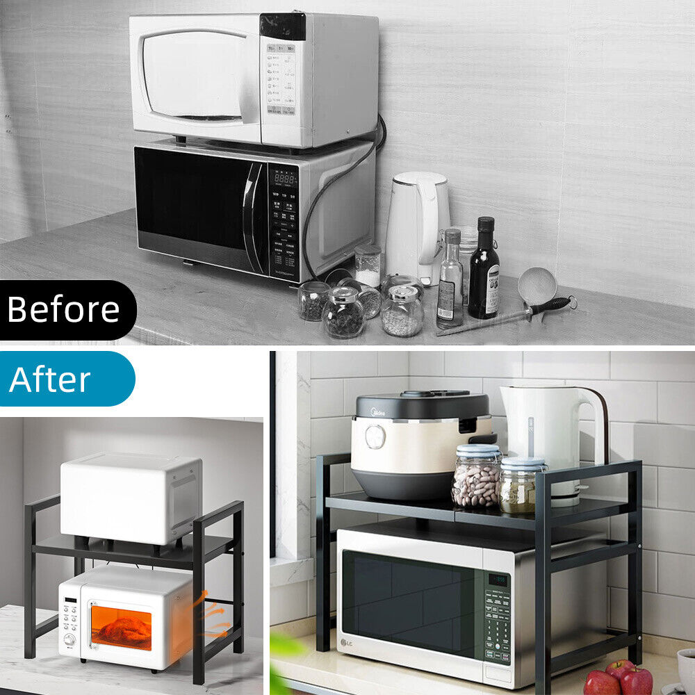 Adjustable Metal Oven Microwave Shelf Kitchen Organiser Storage Rack Holder Set